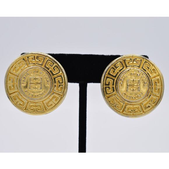 Givenchy Vintage Coin Clip On Earrings Gold Chunky 4G Logo Runway Signed BinAB - Picture 1 of 11